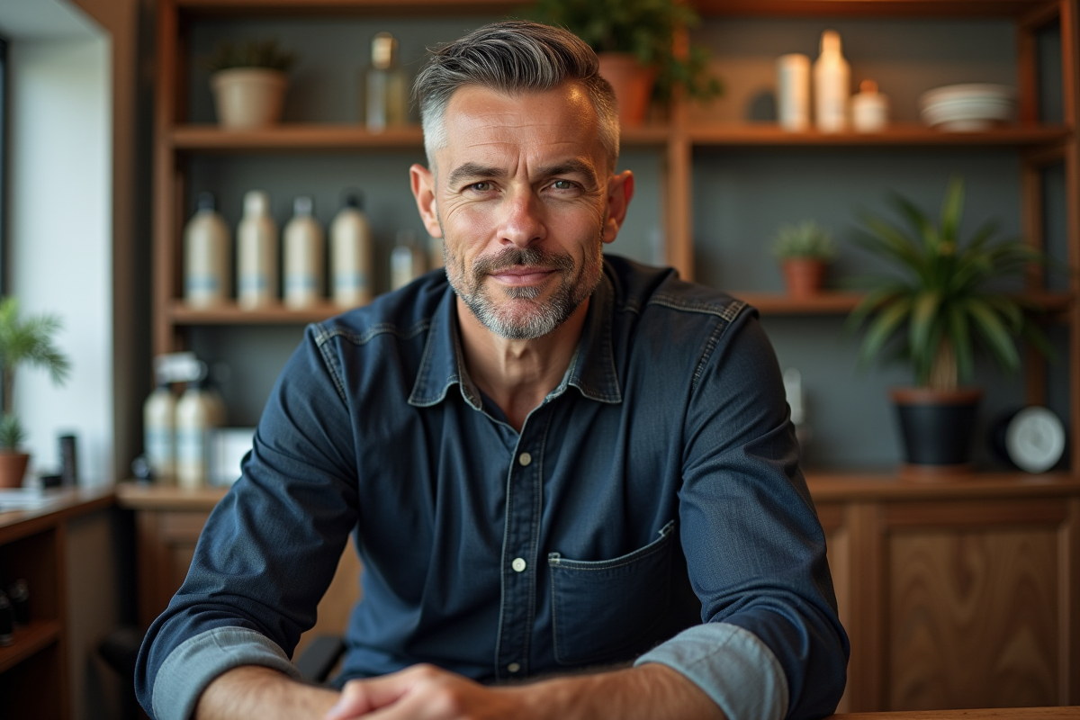 Homme d age moyen avec souscut et style dans barbershop