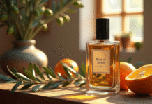Bouteille de parfum élégante avec étiquette Made in Spain