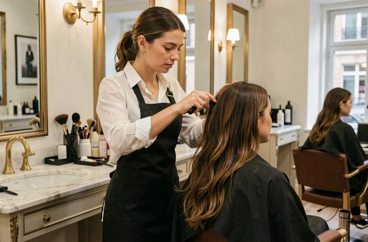 Coiffeuse professionnelle réalisant une coupe dans le salon Capillarium à Tours