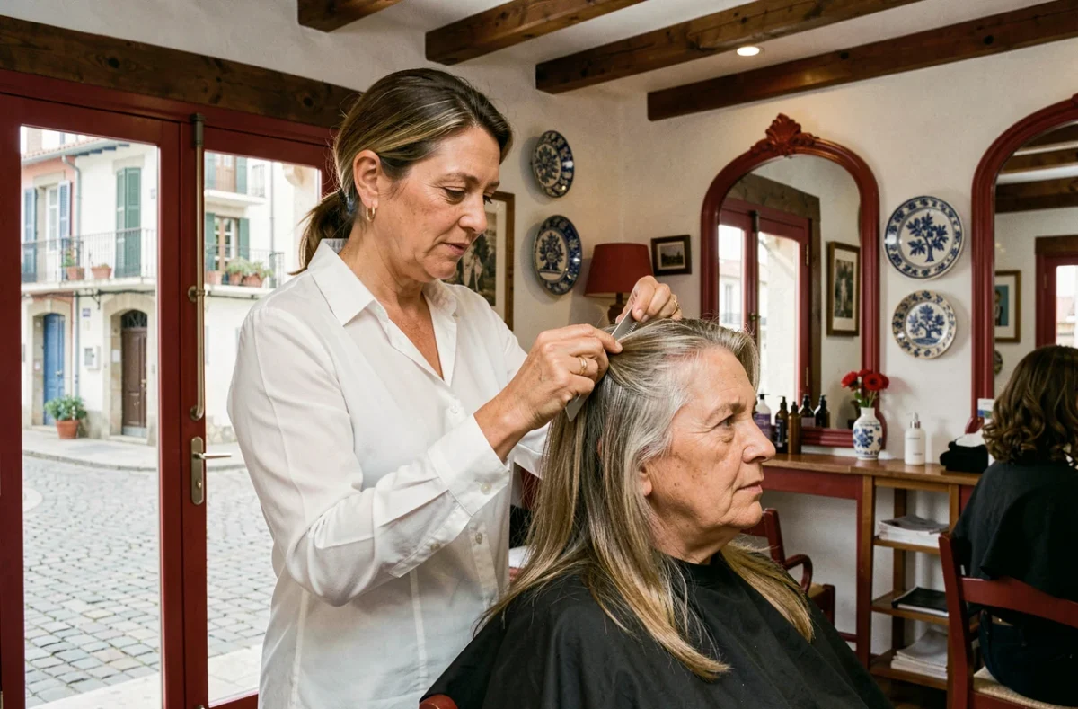 Coiffeuse du salon Carpy à Saint-Jean-de-Luz réalisant une coupe dans un cadre basque authentique