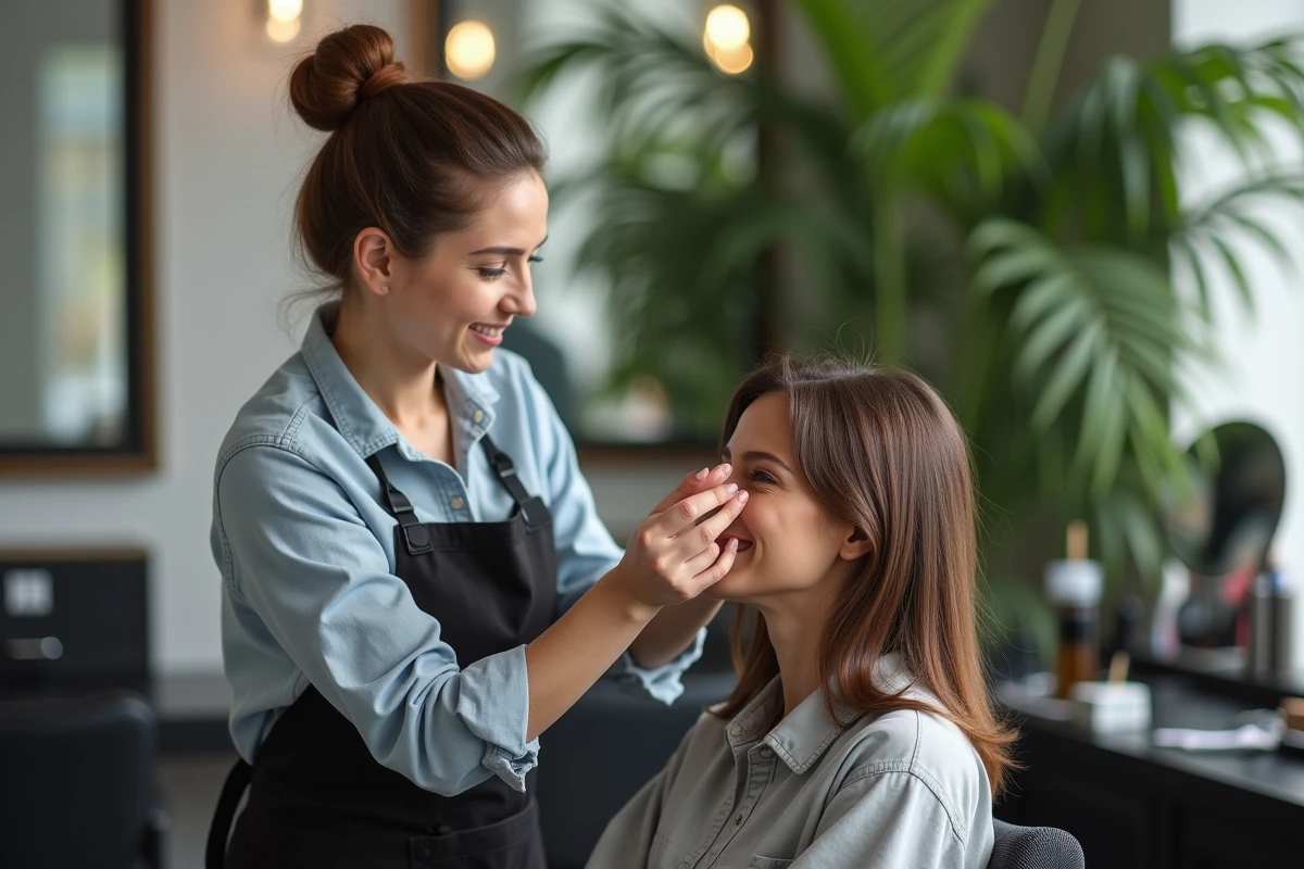 Coloriste professionnel applique couleur sur une cliente