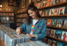 Artiste féminine années 90 : qui a vendu le plus de disques ? Femme des années 90 choisissant un CD dans une boutique