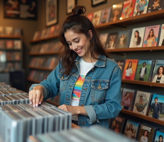 Artiste féminine années 90 : qui a vendu le plus de disques ? Femme des années 90 choisissant un CD dans une boutique