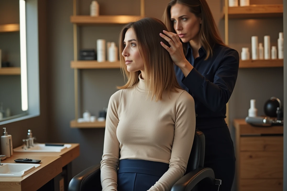 Femme élégante dans un salon de coiffure moderne