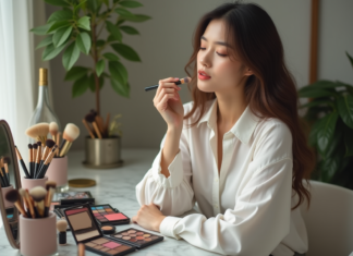 Maquillage : choisir les couleurs qui me conviennent pour sublimer mon look ! Femme appliquant du rouge à lèvres dans un miroir