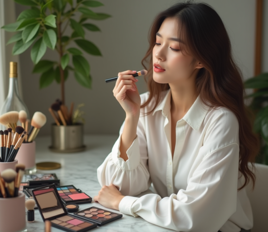 Maquillage : choisir les couleurs qui me conviennent pour sublimer mon look ! Femme appliquant du rouge à lèvres dans un miroir