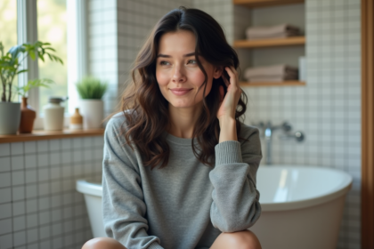 Femme se massant le cuir chevelu à la maison