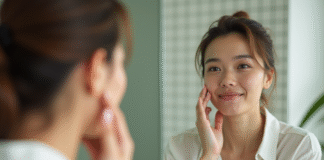 Resserrer les pores : conseils pour affiner ton grain de peau naturellement Femme en matinée dans la salle de bain naturelle