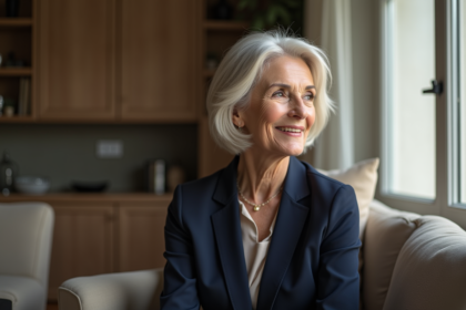 Femme élégante de 60 ans dans un salon contemporain