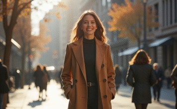 Manteau pour chaque look : conseils et idées de styles 2025 Femme souriante en ville automne avec manteau camel