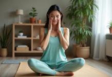 Meilleure application gratuite pour pratiquer le yoga du visage : nos recommandations Femme pratiquant le yoga facial en intérieur