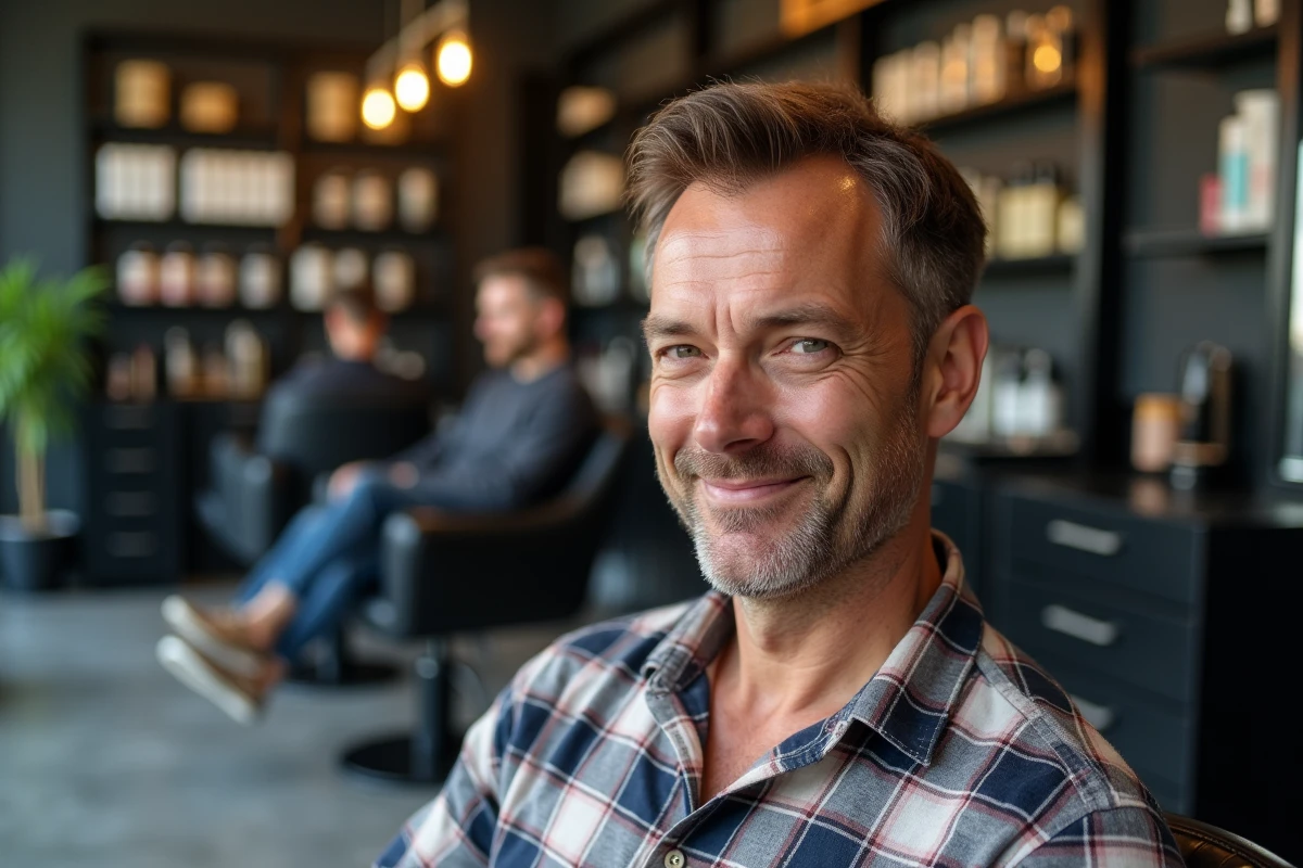 Homme en salon de coiffure avec cheveux colorés ratés
