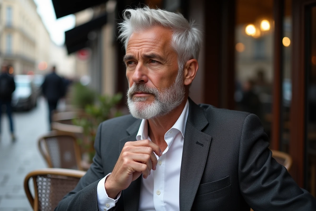 Homme d age en terrasse de café parisien