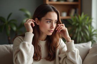 Jeune femme aux cheveux longs en intérieur