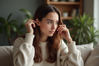 Jeune femme aux cheveux longs en intérieur