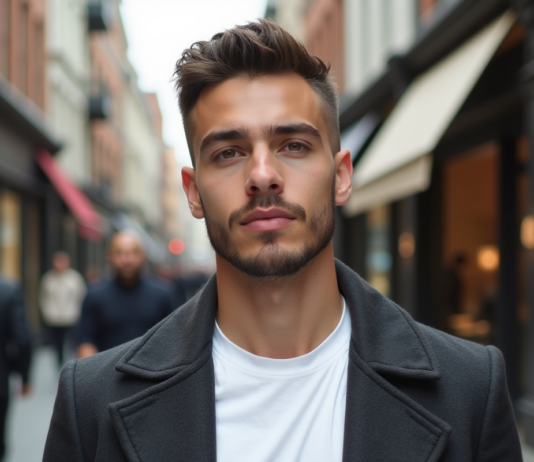 Tendances coiffure homme : quelle coupe adopter ? Jeune homme en ville avec coupe textured et manteau