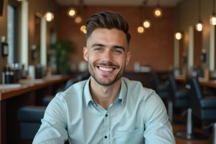 Jeune homme avec coupe moderne dans un barbershop élégant