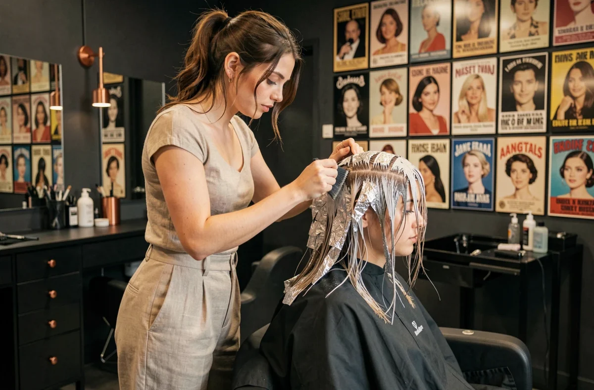 Coiffeur tendance au salon Vanity à Anglet appliquant une coloration sur une cliente