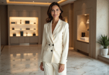 Différence entre luxe et haute couture : caractéristiques et spécificités à connaître Femme élégante en blazer crème dans une boutique moderne
