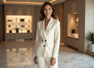 Différence entre luxe et haute couture : caractéristiques et spécificités à connaître Femme élégante en blazer crème dans une boutique moderne